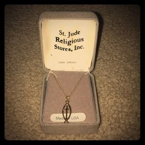 12k GF fish cross necklace